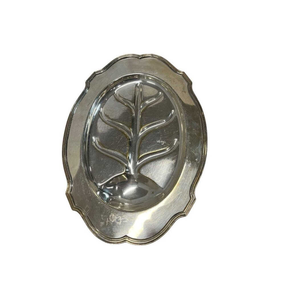 Antique Silver Meat Platter with "Tree Of Life" Silverplate Footed Serving Tray